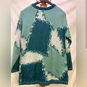 Vintage Patchwork Sweater Knit Blue Abstract 80s 90s Eclectic Unique Forenza